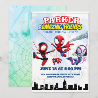 Spiderman-Themen-Geburtstags-Superhelden-Spinnen-P Einladung