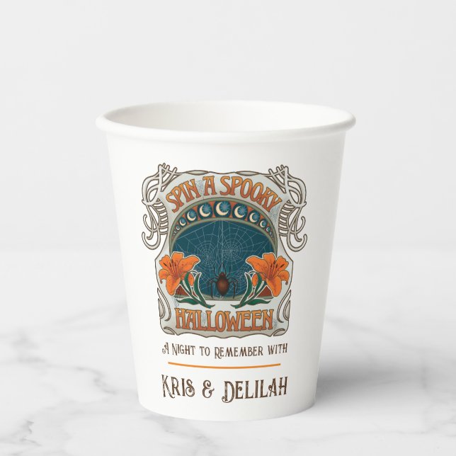 Spiders & Lilies Spooky Halloween Personalisiert Pappbecher (Vorderseite)
