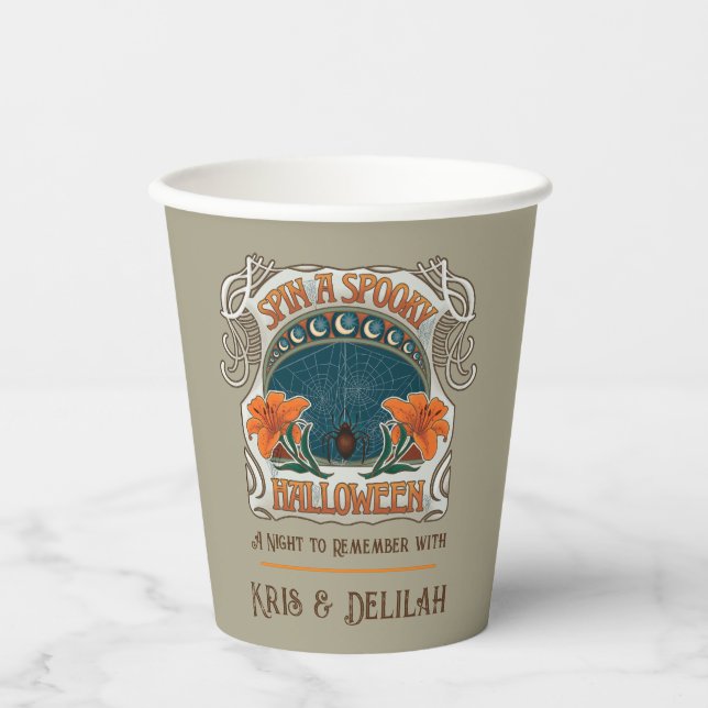 Spiders & Lilies Spooky Halloween Personalisiert Pappbecher (Vorderseite)