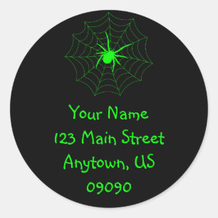 Spiderweb Address Label (grün / schwarz) Runder Aufkleber