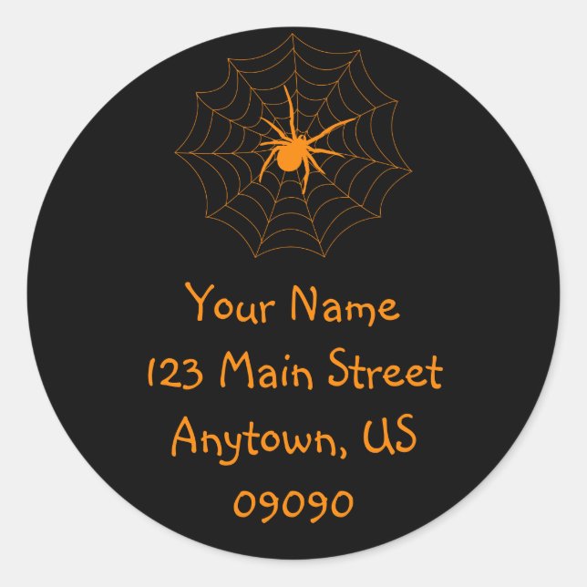 Spiderweb Address Label (orange / schwarz) Runder Aufkleber (Vorderseite)