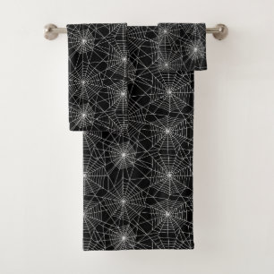 Spiderweb Black and White Halloween Badhandtuch Set