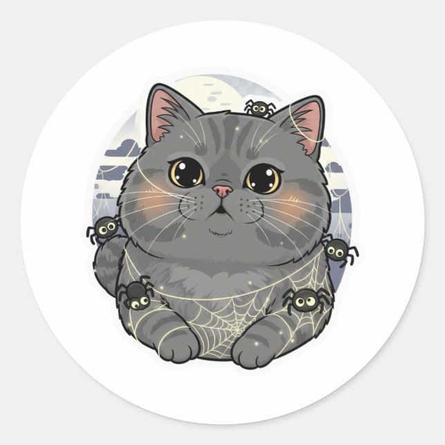 Spiderweb brit - British Shorthair Cat Halloween Runder Aufkleber (Vorderseite)