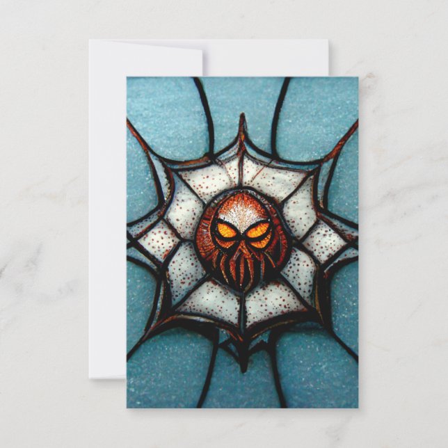 Spiderweb Creepy Birthday Party Orange und Blau Dankeskarte (Vorderseite)