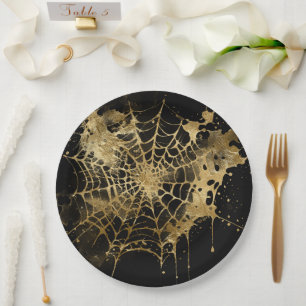 Spiderweb Elegance   Creepy Beautiful Gold Cobweb Pappteller
