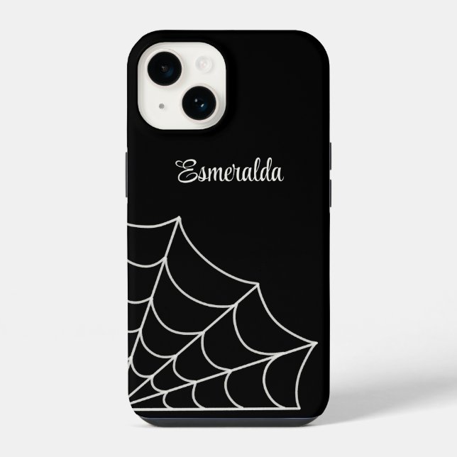 Spiderweb Goth Style Personalisiert iPhone 14 Hülle (Rückseite)