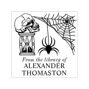 Spiderweb Gothic Skull Hourglass Bibliothek Buchna Permastempel