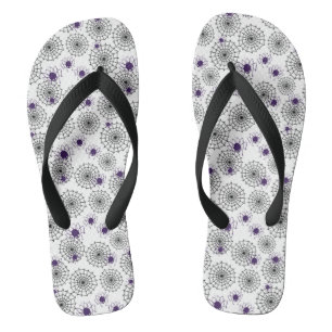 Spiderweb & Lila Spiders Halloween White Pattern Flip Flops