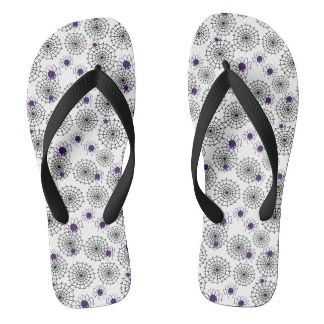 Spiderweb & Lila Spiders Halloween White Pattern Flip Flops (Fußbett)