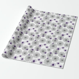 Spiderweb & Lila Spiders Halloween White Pattern Geschenkpapier