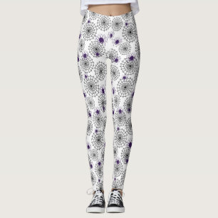 Spiderweb & Lila Spiders Halloween White Pattern Leggings