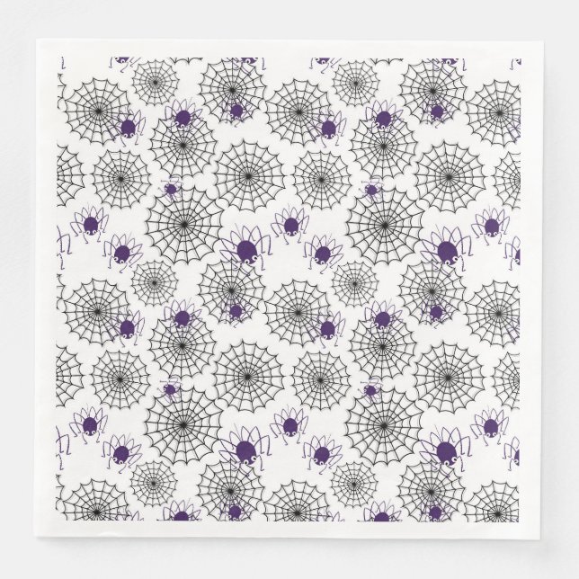 Spiderweb & Lila Spiders Halloween White Pattern Serviette (Vorderseite)