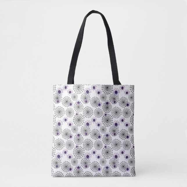 Spiderweb & Lila Spiders Halloween White Pattern Tasche (Vorderseite)