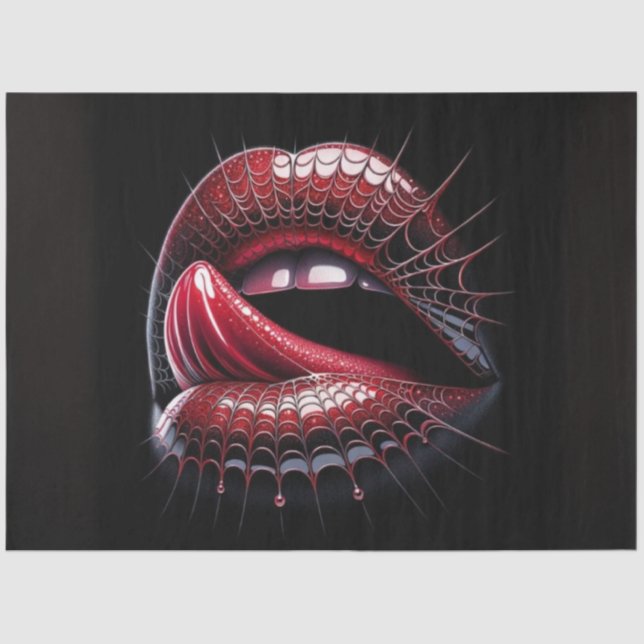 Spiderweb Lips Gothic Pop Art Surrealismus Entdeck Seidenpapier (Vorderseite)