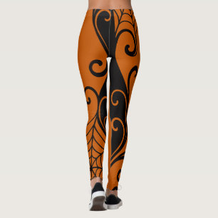 Spiderweb Ornament Orange Black halloween Leggings