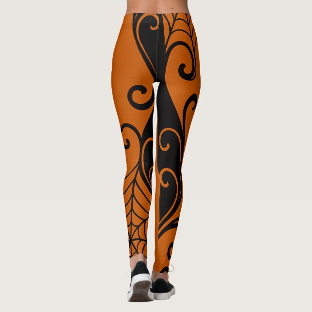 Spiderweb Ornament Orange Black halloween Leggings (Rückseite)