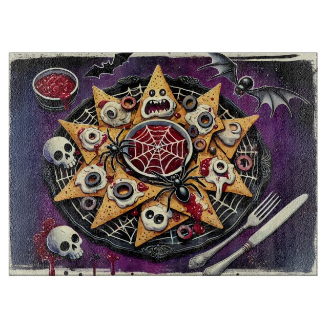 Spiderweb Salsa & Spuk Chips Schneidebrett (Vorderseite)
