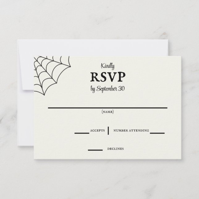 Spiderwebs Schwarz-Weiß-Gothic-Hochzeit RSVP Karte (Vorderseite)