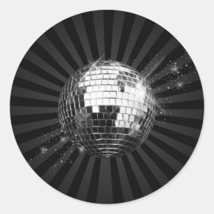 Spiegel-Disco-Ball auf Schwarzem Runder Aufkleber