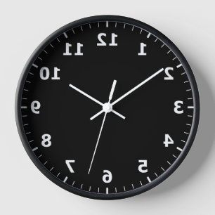 Spiegelbild-Uhr - Schwarze umgekehrte Uhr