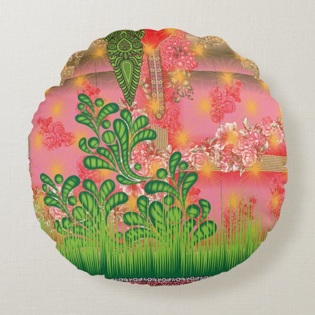 Spiegeldesign und einige Pflanze Rundes Kissen (Vorderseite)