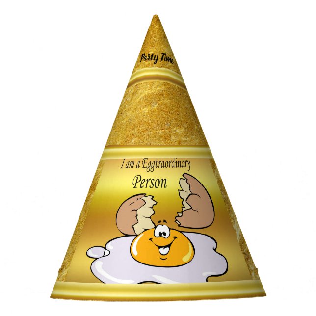 Spiegelei des Cartooncharakters mit großem Lächeln Partyhütchen (Vorderseite)