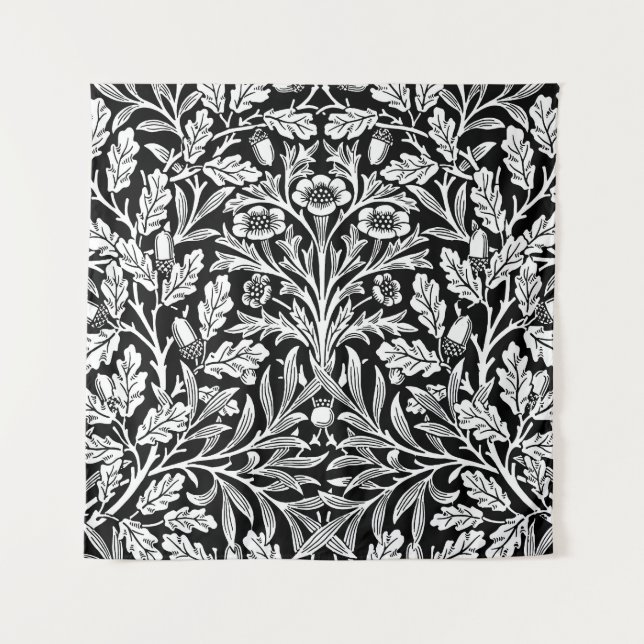 Spiegelkernen und Eiche Blätter Schwarz & Weiß Wandteppich (Vorderseite)