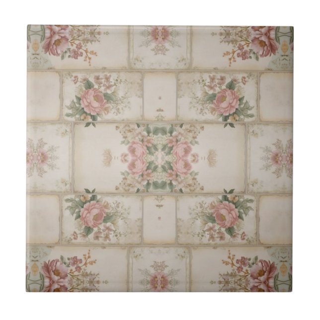 Spiegelnde Vintage-Blumenblöcke Fliese (Vorderseite)