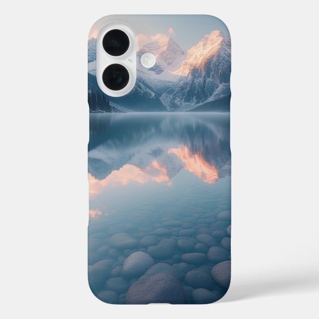 Spiegelung am eisigen Moränensee iPhone 16 Hülle (Rückseite)