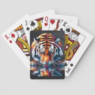 Spiegelung eines Tigers beim Trinken von Wasser Spielkarten