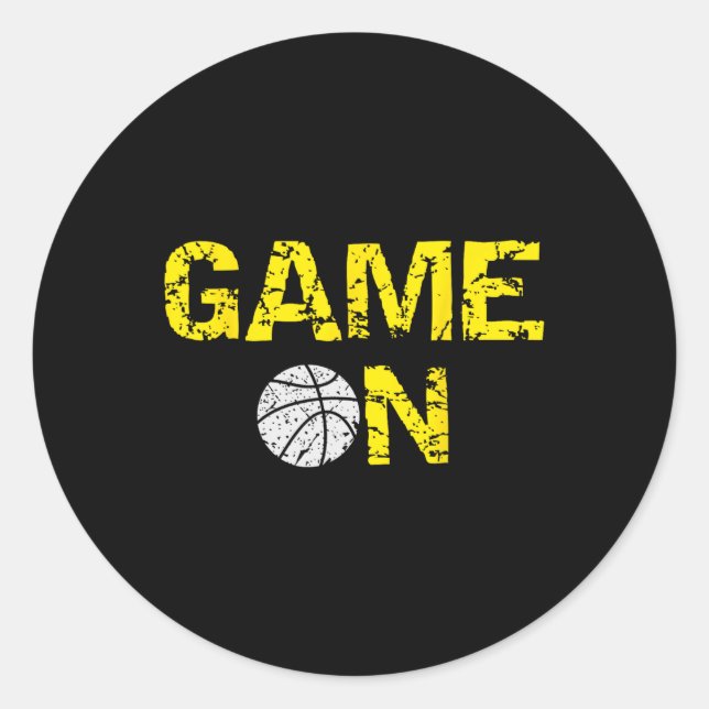 Spiel auf Basketball; Blue Black Yellow Gold Team  Runder Aufkleber (Vorderseite)