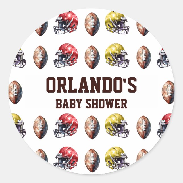 Spiel auf Football Baby Dusche Runder Aufkleber (Vorderseite)