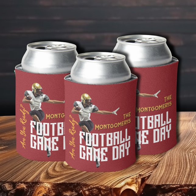 Spiel auf Fußball Spieler in Rot Dosenkühler (Game on football player on red beverage can coolers)