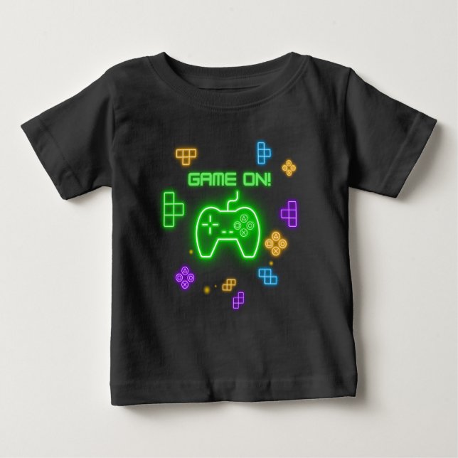 Spiel auf Neongrün, Blau & Gelb Gamer T - Shirt (Vorderseite)