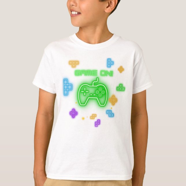 Spiel auf Neongrün, Blau & Gelb Gamer T - Shirt (Vorderseite)