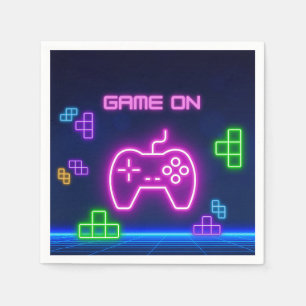Spiel auf Neonrosa, Grün und lila Videospielern Serviette