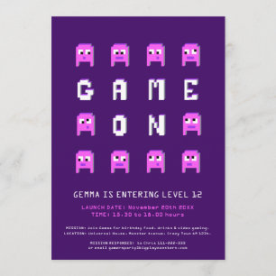 Spiel auf pinkfarbenen Mädchen Gaming 12. Geburtst Einladung
