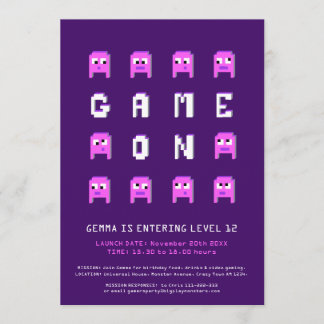 Spiel auf pinkfarbenen Mädchen Gaming 12. Geburtst Einladung