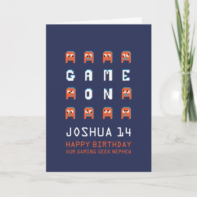 Spiel auf Pixelmonstern Gamer Neffe 14. Geburtstag Karte (Vorderseite)