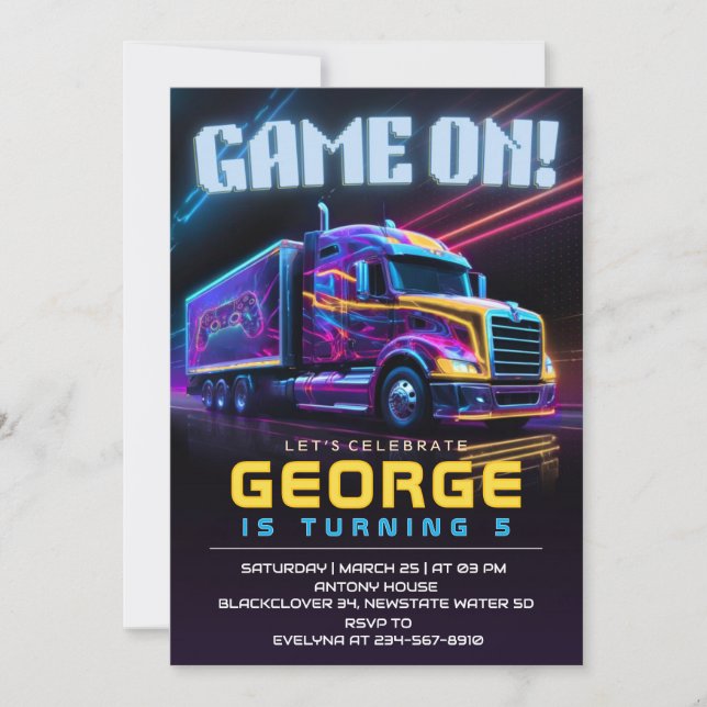 Spiel auf Truck Birthday Party Einladung (Vorderseite)