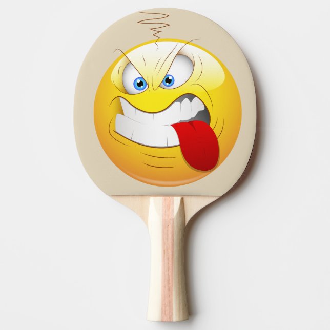 Spiel auf verärgertem glücklichem Gesicht in Tischtennis Schläger (Vorderseite)