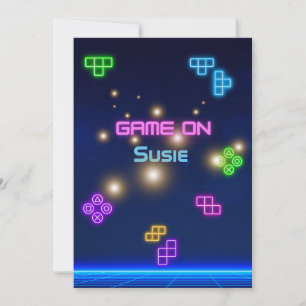Spiel auf Video Neon-Gamer grün, pink, blau Einladung