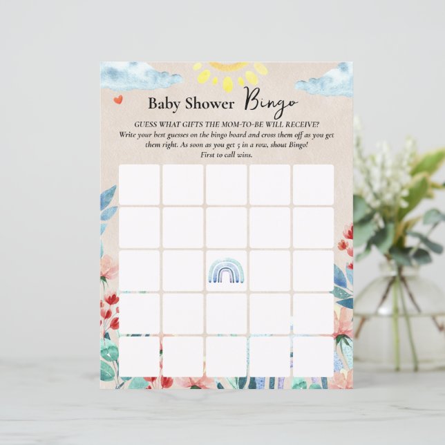 Spiel "Bingo" für Babydusche. (Stehend Vorderseite)