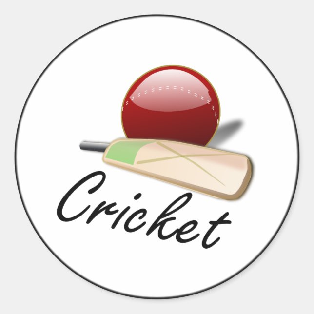 Spiel mit Cricket, Fledermaus und Ball, beliebtes  Runder Aufkleber (Vorderseite)