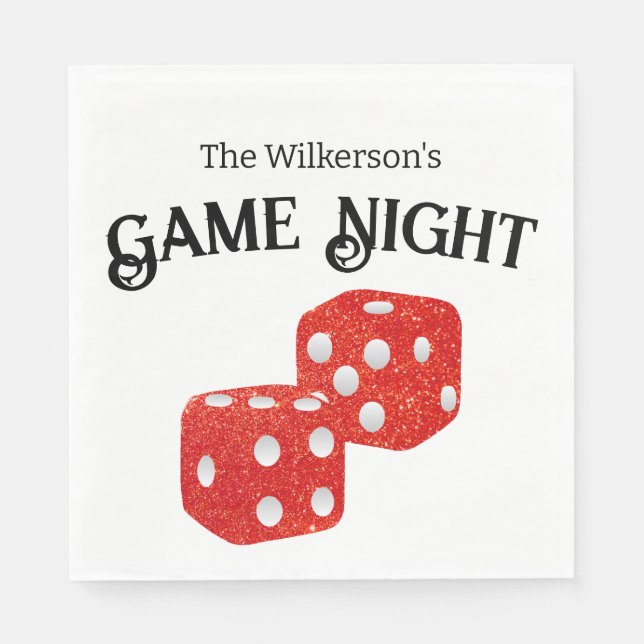 Spiel Nacht Roter Glitzer Würfel Serviette (Vorderseite)