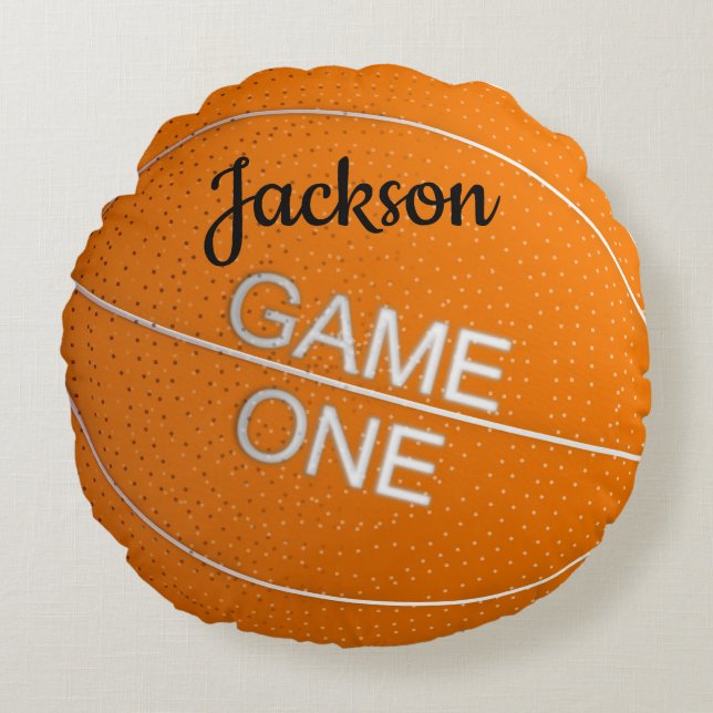 Spiel One Basketball Runde Kissen (Vorderseite)