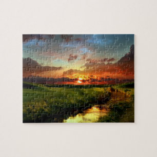 Spiel Puzzle-Landschafts-Sonnenuntergang