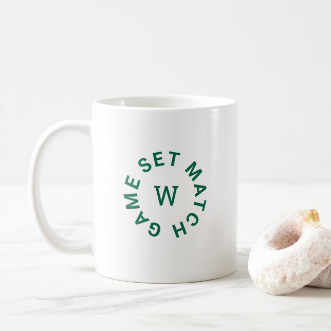 Spiel Set Match Green Mongram Tennis Kaffeetasse (Mit Donut)