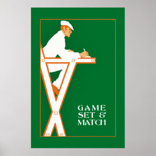 Spiel-Set und Match, retro Tennisreferent Poster