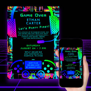 Spiel über Bachelor Party Video Arcade Thema Einladung